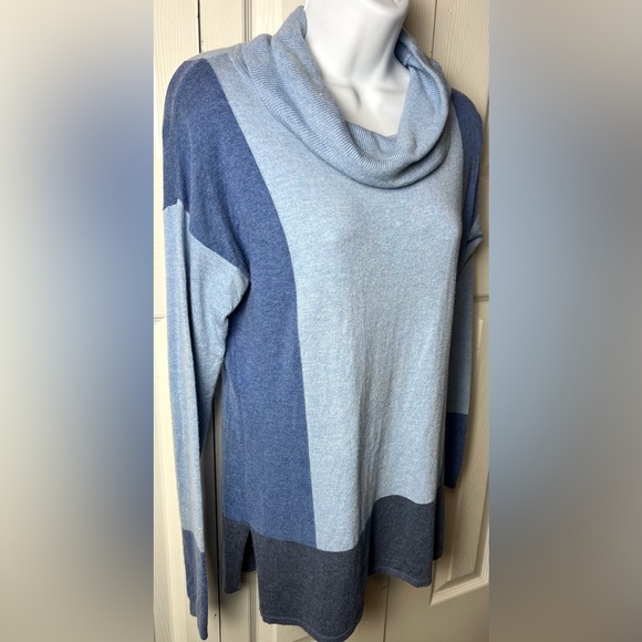 ETCETERA Sweater Cowl Cashmere Blend Colorblock Blue Pullover Long Sleeve XS - Picture 6 of 10